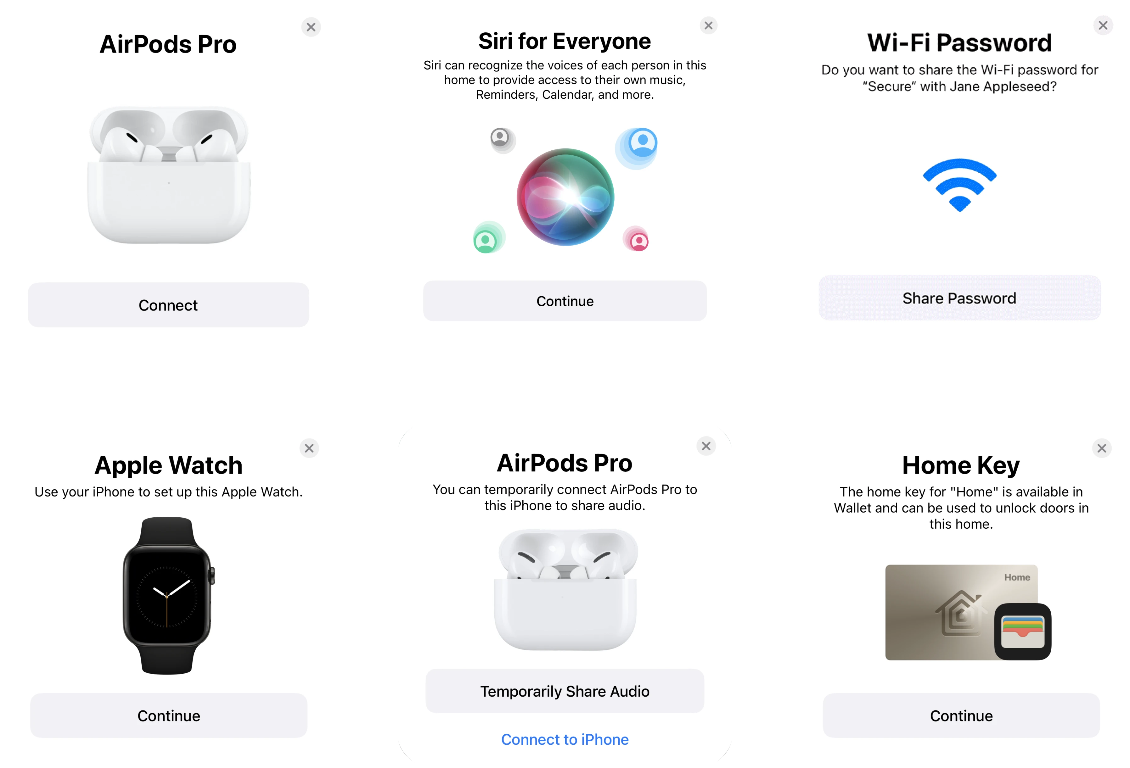 Proximity setup framework example UI card used across Apple products